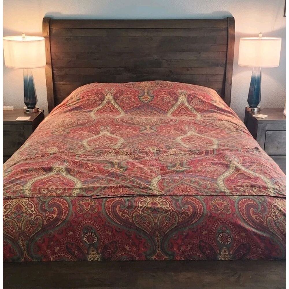 Pottery Barn Red Paisley Floral Cotton King Duvet Cover Pillow Shams - Picture 3 of 10